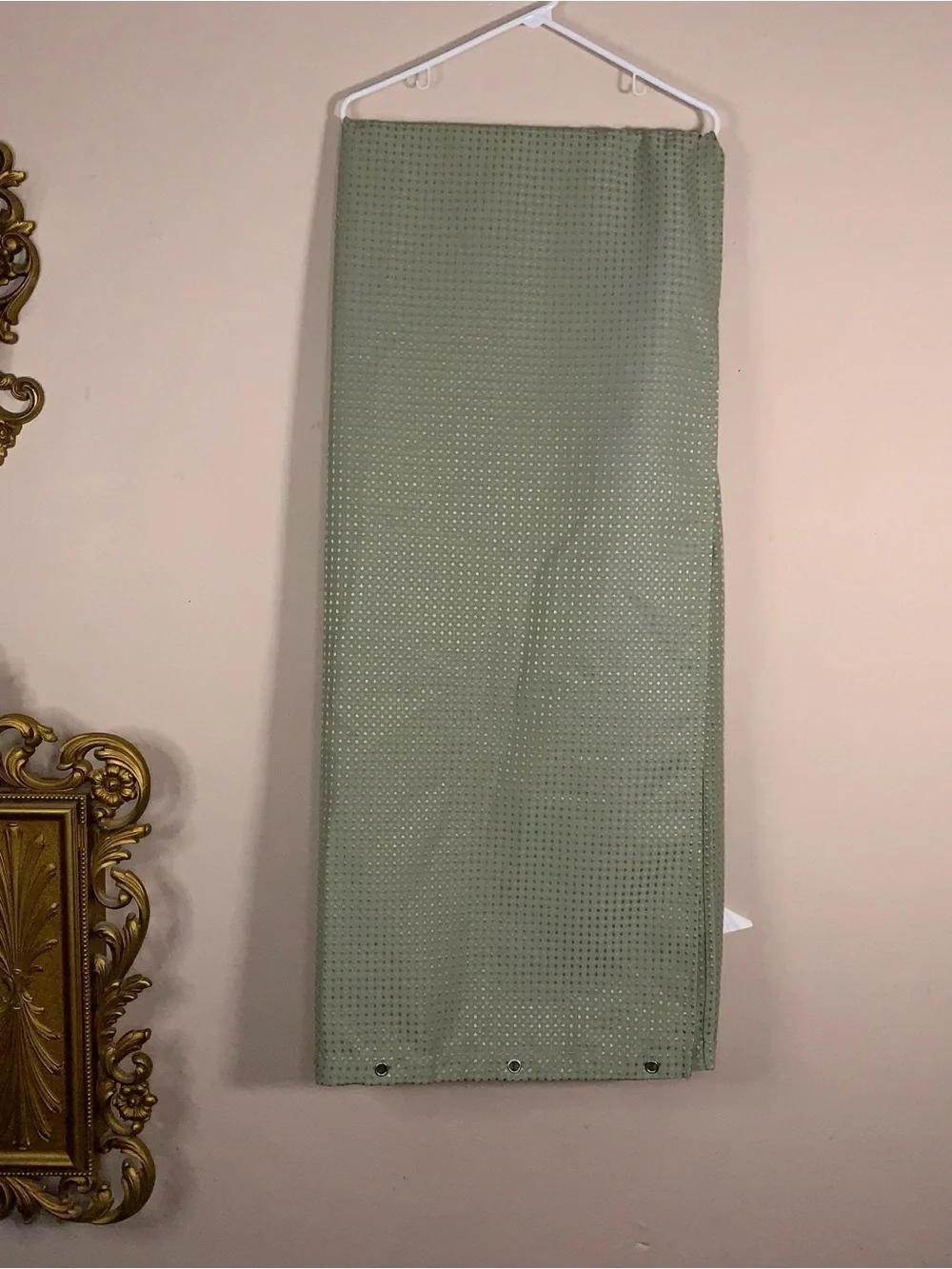 NWOT Dynamene Green Extra long Shower Curtain 72x84 Waffle Weave Fabric
